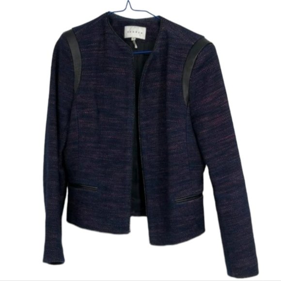 Sandro Valentin Blue and Red Tweed Blazer Jacket leather  shoulder chain details - Picture 3 of 16